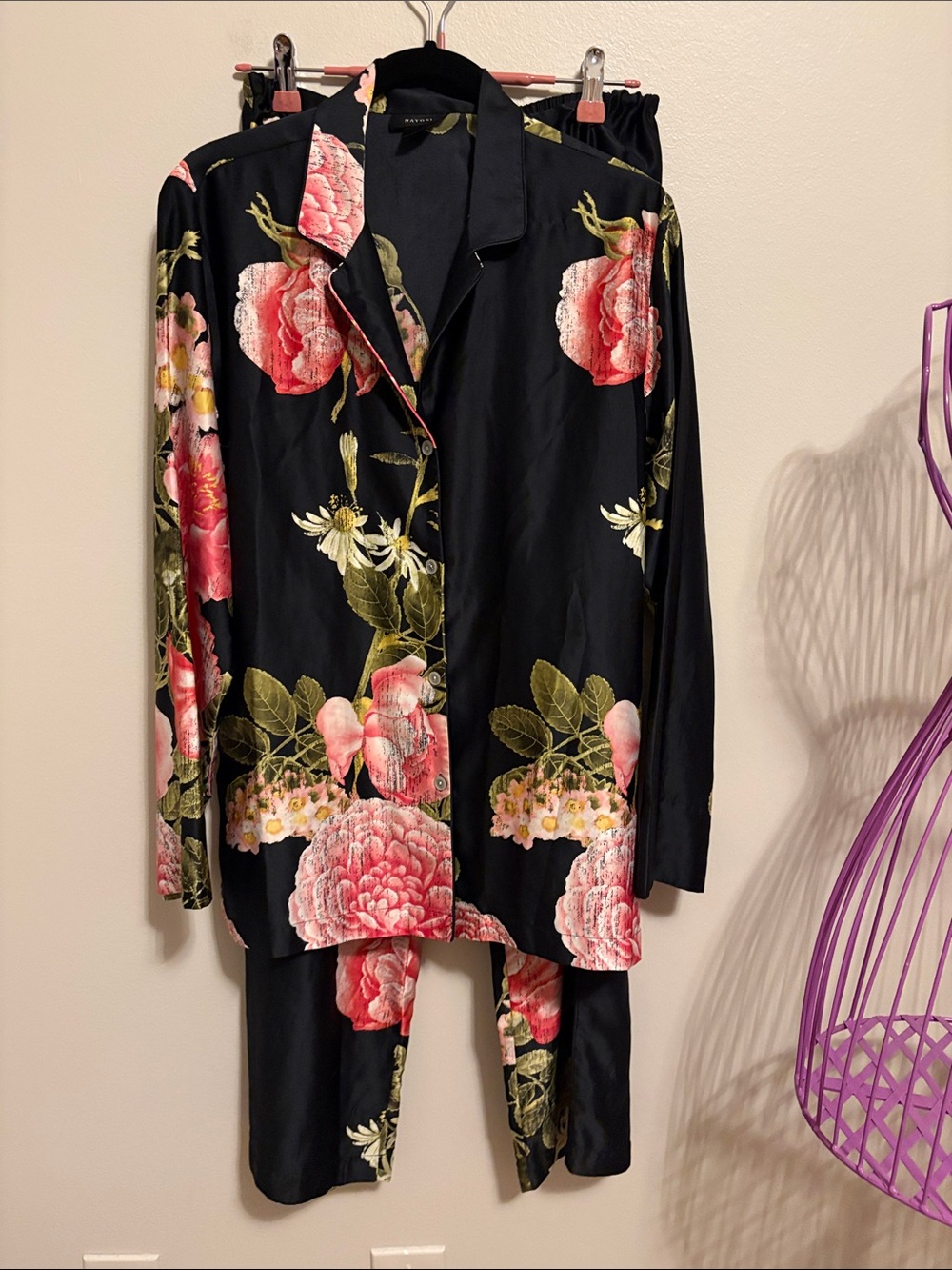 Natori Black Pink Floral Pajama Set